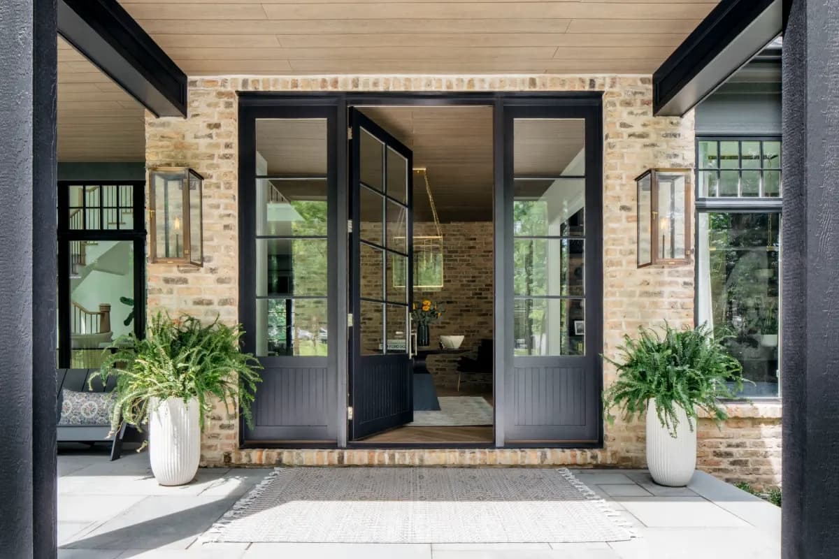 A wood Simpson entry door anchoring a home's curb appeal