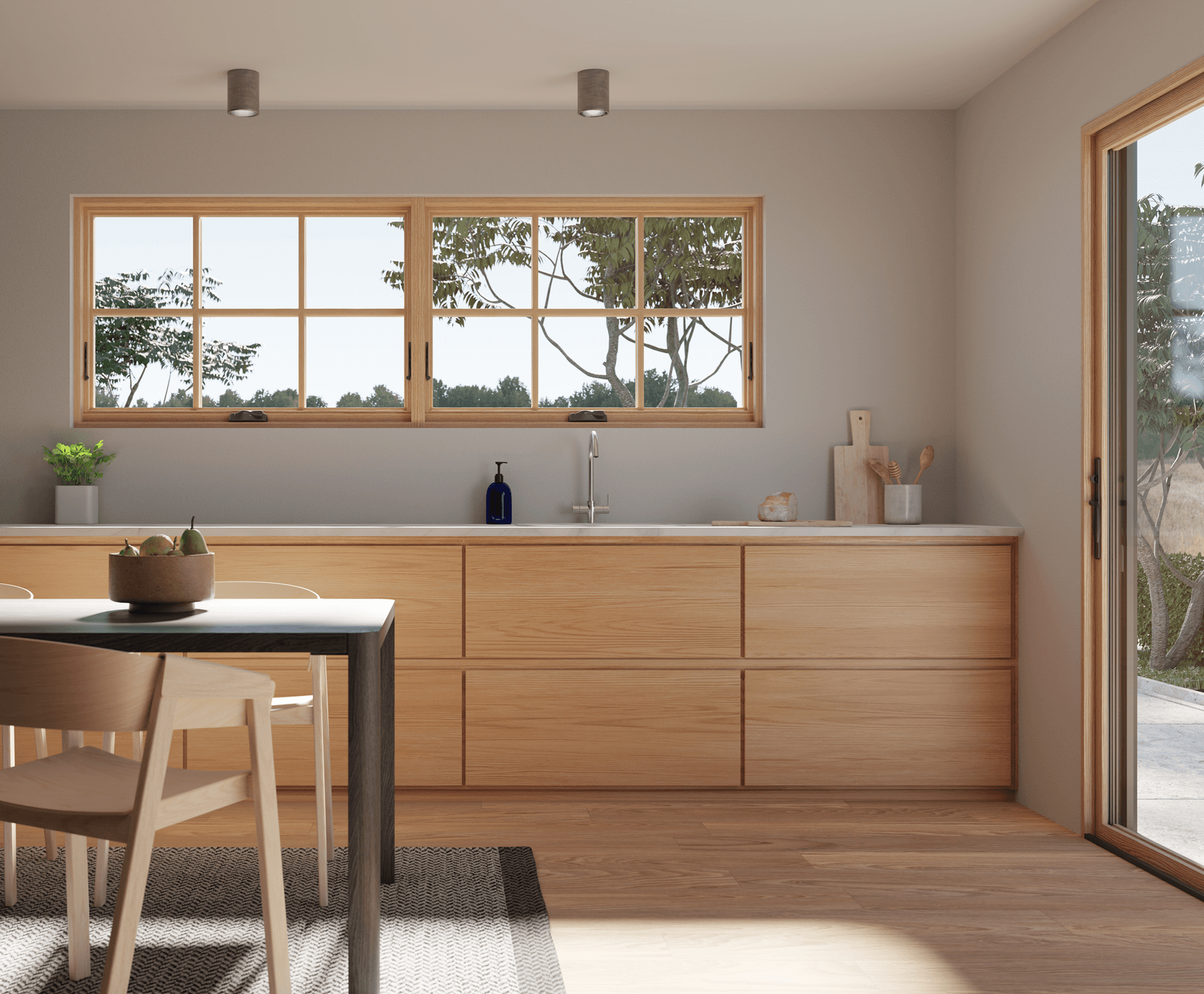 Marvin sliding glass patio door connecting the interior to an outdoor living area